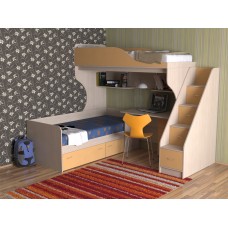 Кровать двухъярусная детская   Дуэт-5 , дуб молочный/оранж+ лестница с ящиками
