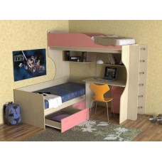 Кровать двухъярусная детская   Дуэт-5 , дуб молочный/розовый + лестница труба хром