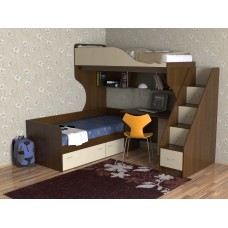 Кровать двухъярусная детская  Дуэт-5 , орех/ваниль + лестница с ящиками