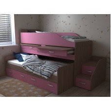 Кровать двухъярусная Дуэт-8, лестницей 2 ящика, цвет шимо тёмный/розовый