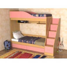 Кровать  двухъярусная детская  Дуэт , дуб молочный/розовый