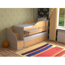 Кровать двухъярусная Дуэт-8, лестница 2 ящика, цвет дуб молочный/оранжевый
