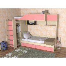 Кровать двухъярусная детская  Дуэт-3 , дуб молочный/розовый