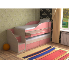 Кровать двухъярусная Дуэт-8, лестницей 2 ящика, цвет розовый