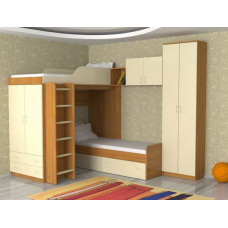 Кровать детская двухъярусная Дуэт-10+шкаф 307+ 317 кровать, цвет ольха+ваниль